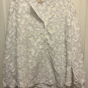 Boden Gray Embellished Button Down Shirt with Notched Collar